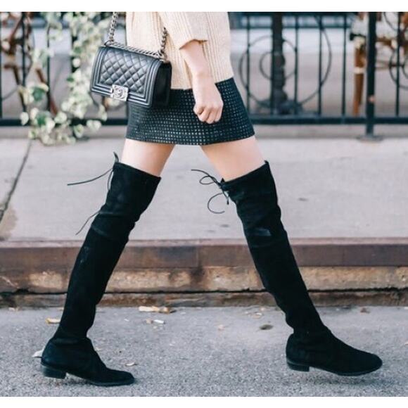 Stuart Weitzman Lowland Over The Knee Boots Thigh High Suede Block Heel Flat - Picture 15 of 15